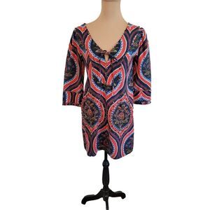 Juicy Couture Size 2 Phoebe Print Beaded Multicolor Silk Tunic Dress